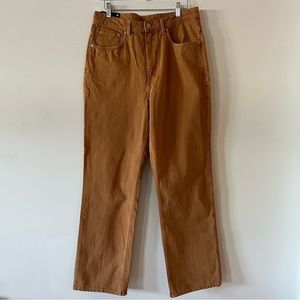 High waist, straight leg camel jeans